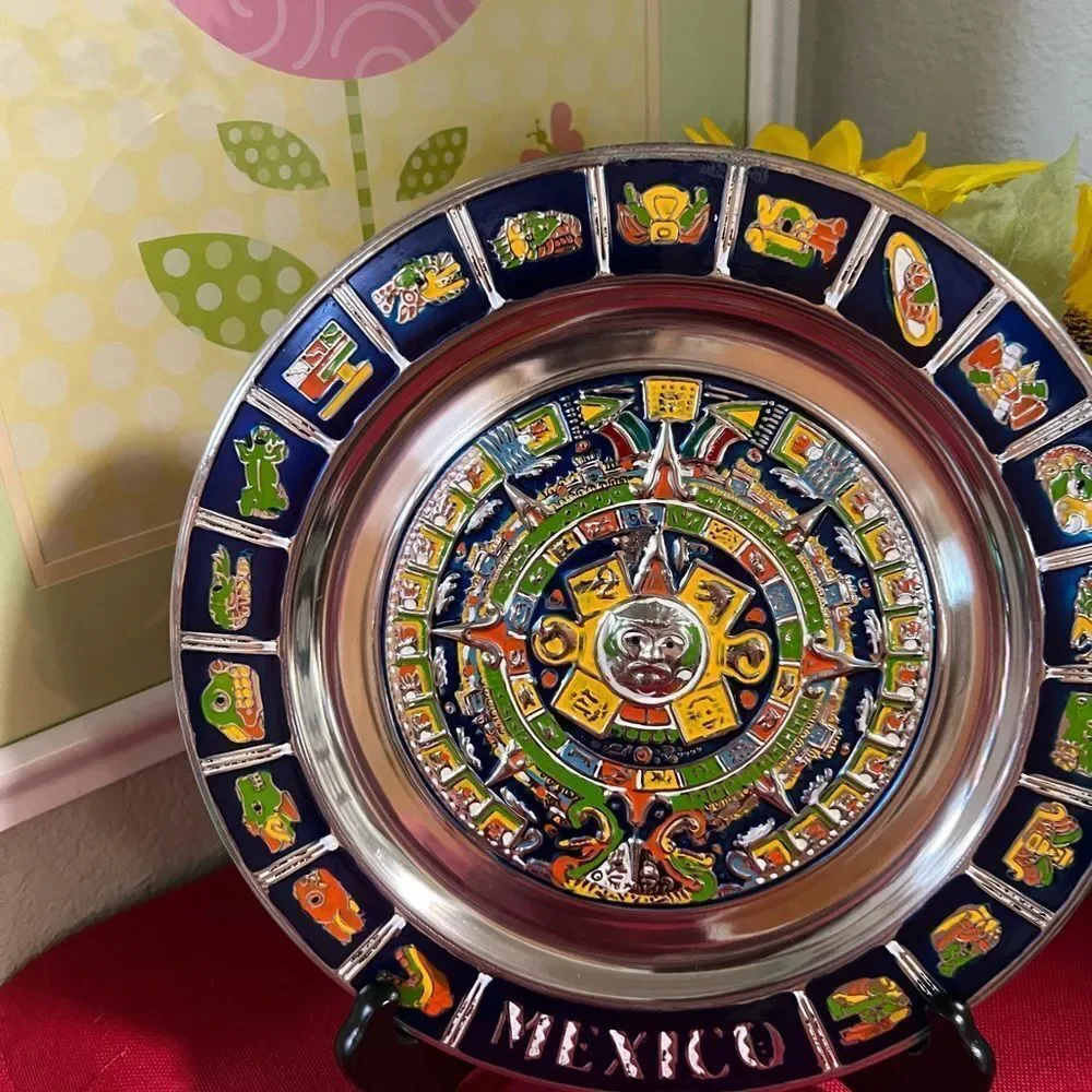 Artisan Multicolor Aztec Calendar Wall Plate